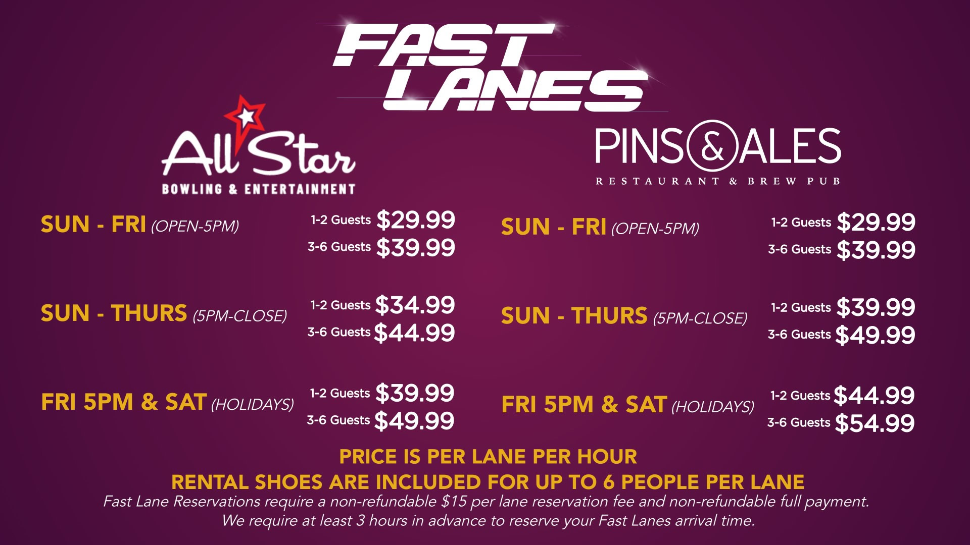 BOWLING RESERVATIONS Pins & Ales